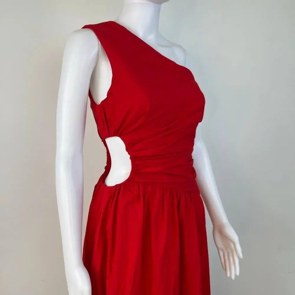 Abercrombie and Fitch Red Cutout Waist One Shoulder Dress (Sz XS)